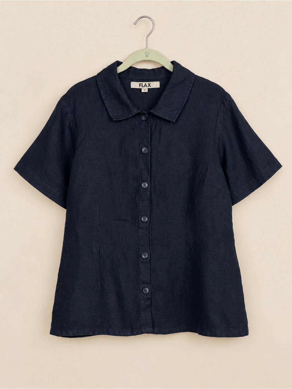 FLAX 100% Linen Black Short-Sleeve Button-Front Shirt